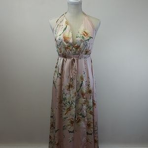 Sweet Lemon Pink Floral Halter  Maxi Dress